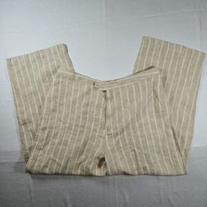 Chico's Design 100% Linen Striped Wide Leg Pants Dune White Size 3 XL NWT